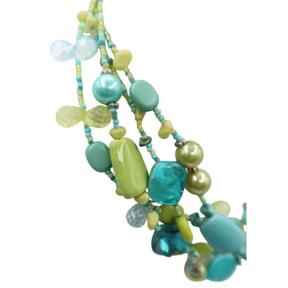 Lime Green & Faux Turquoise Multistrand Beaded Statement Choker Necklace Unsigne - Picture 2 of 5